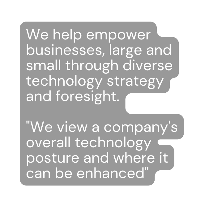 We help empower businesses large and small through diverse technology strategy and foresight We view a company s overall technology posture and where it can be enhanced